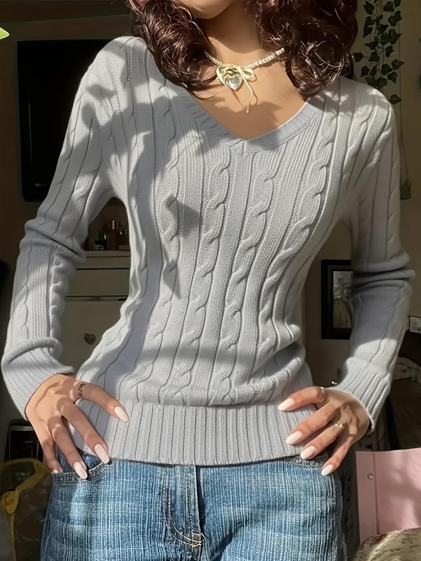 Women's V-Neck Knitted Sweater, Pure Color Slim-Fitting Top, Versatile Fall & Winter Wear, Comfortable Daily Fashion, Knitwear