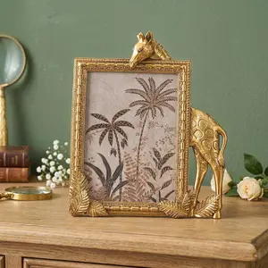 Golden Resin Long Neck Giraffe Decorative Frame, Rectangular Photo Display for Home Decoration, Ideal for Photography Props