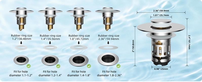 Hibbent Upgraded 3 in 1 Bathroom Sink Drain Strainer, Universal Pop Up Stopper with Removable Stainless Steel Filter Basket Hair Catcher, Sink Plug for 1.1''~2.36'' Basin, Brass Bullet Core, Chrome Hibbent Upgraded 3 in 1 Bathroom Sink Drain Strainer, Universal Pop Up Stopper with Removable Stainless Steel Filter Basket Hair Catcher, Sink Plug for 1.1''~2.36'' Basin, Brass Bullet Core, Chrome