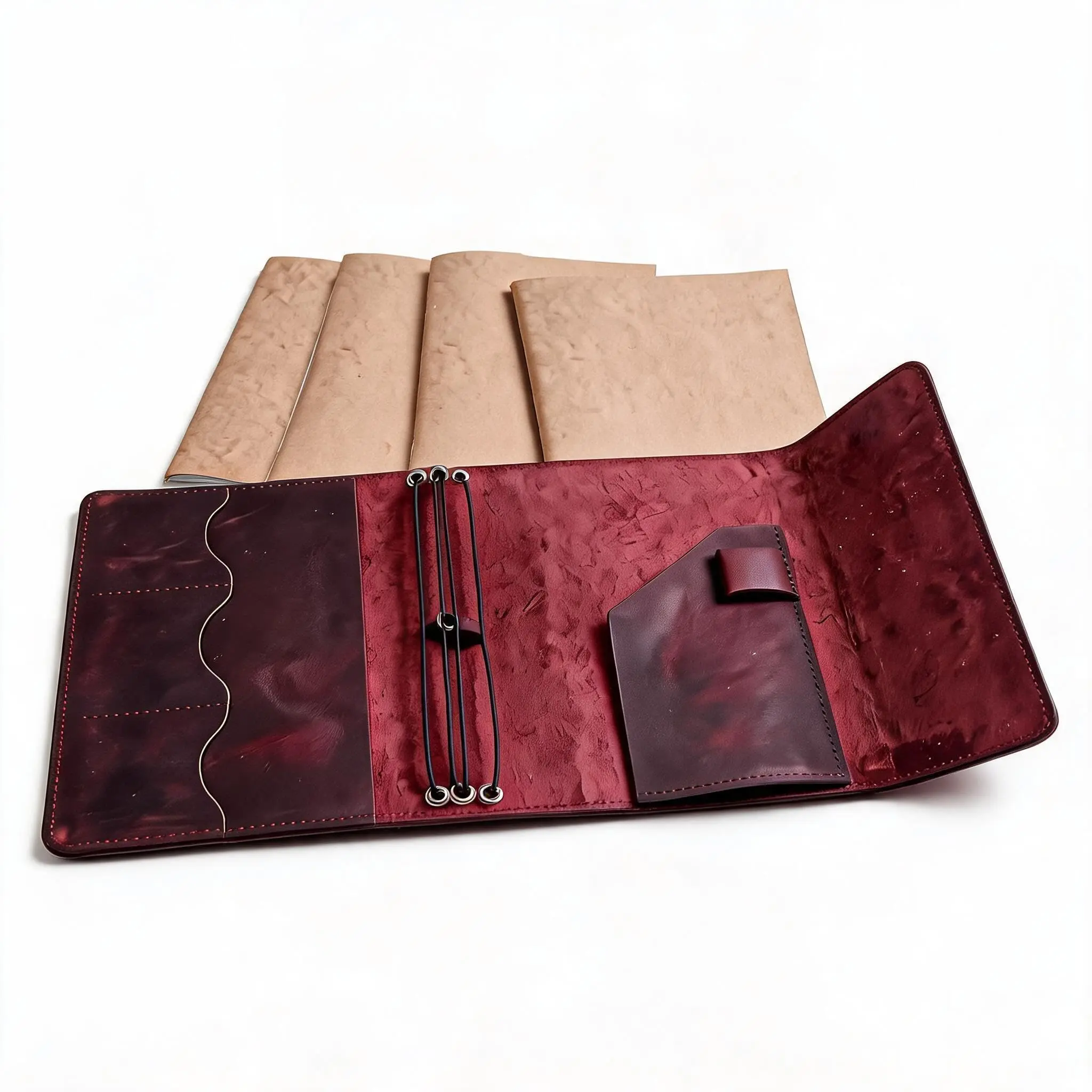 A5 Refillable PU Leather Journal Cover Set with Four Notebooks - Durable Binder for Organized Note-Taking and Creative Writing