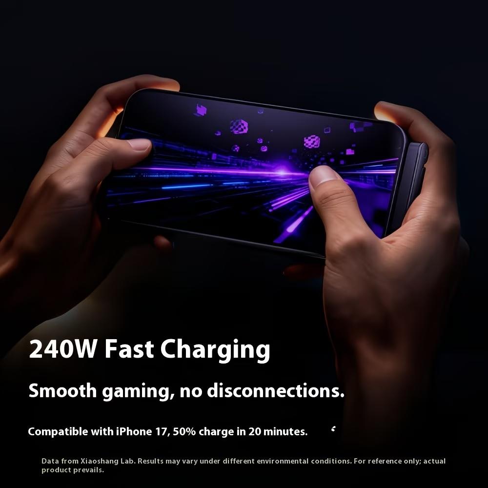 240w Super Fast Charging Cable, Hidden Stand Base, Type-C to Type-C Braided, Foldable, Anti-Tangle, Compatible with iPhone 15/16/17, Mobile & Tablet