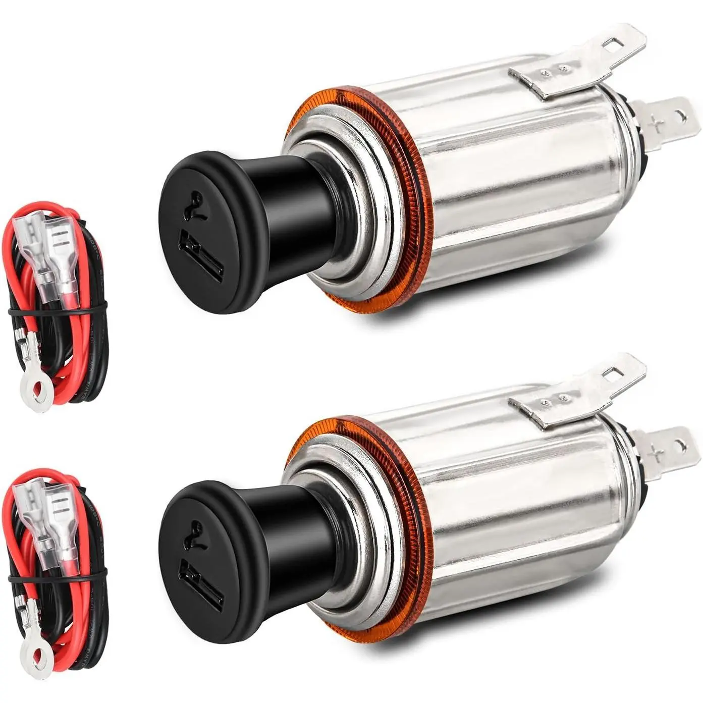 Nilight 2-Pack 12V DC Power Socket Replacement with Terminals Wires, Plug Adapter, Built-in Fuse & Push Button, Car Electrical Accessory for Cars/Trucks/RVs