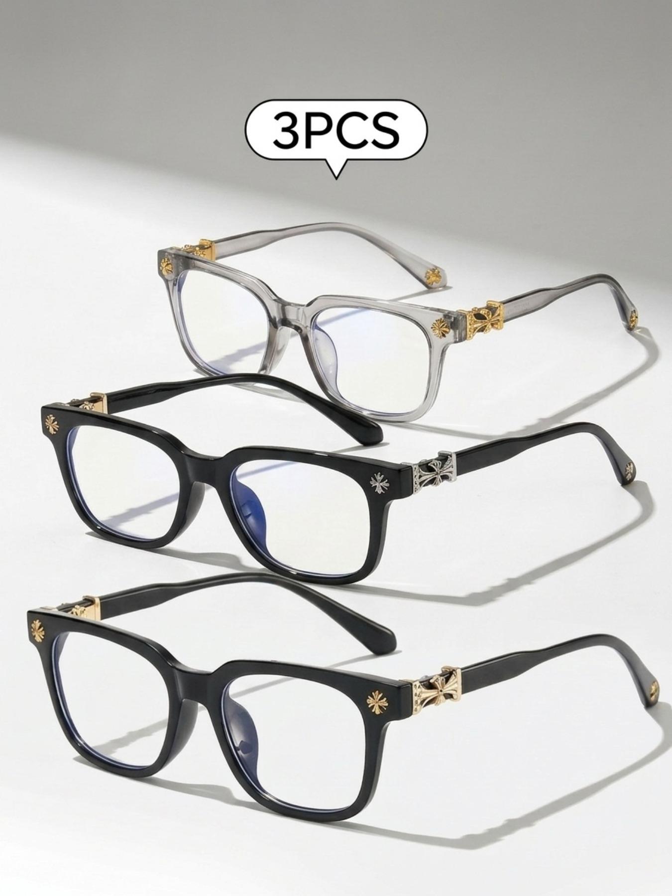 3PCS New Square Glasses, High Quality Eyewear, Unisex, Stylish Light Luxury Elegant Artsy Business Style Frames, Multiple Styles Available, Perfect Gift for Him, Suitable for Daily Wear and Decorative Photography Glasses, Square Frame Eyeglasses