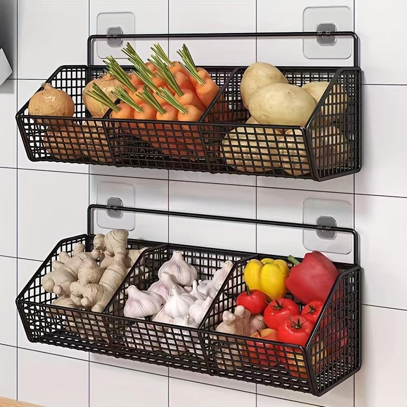 1pc Modern Wall-Mounted Kitchen Storage Steel Mesh Basket, Durable Metal Wire Organizer for Spices Garlic Onions and Vegetables, Perfect for Home and RV Kitchen Use