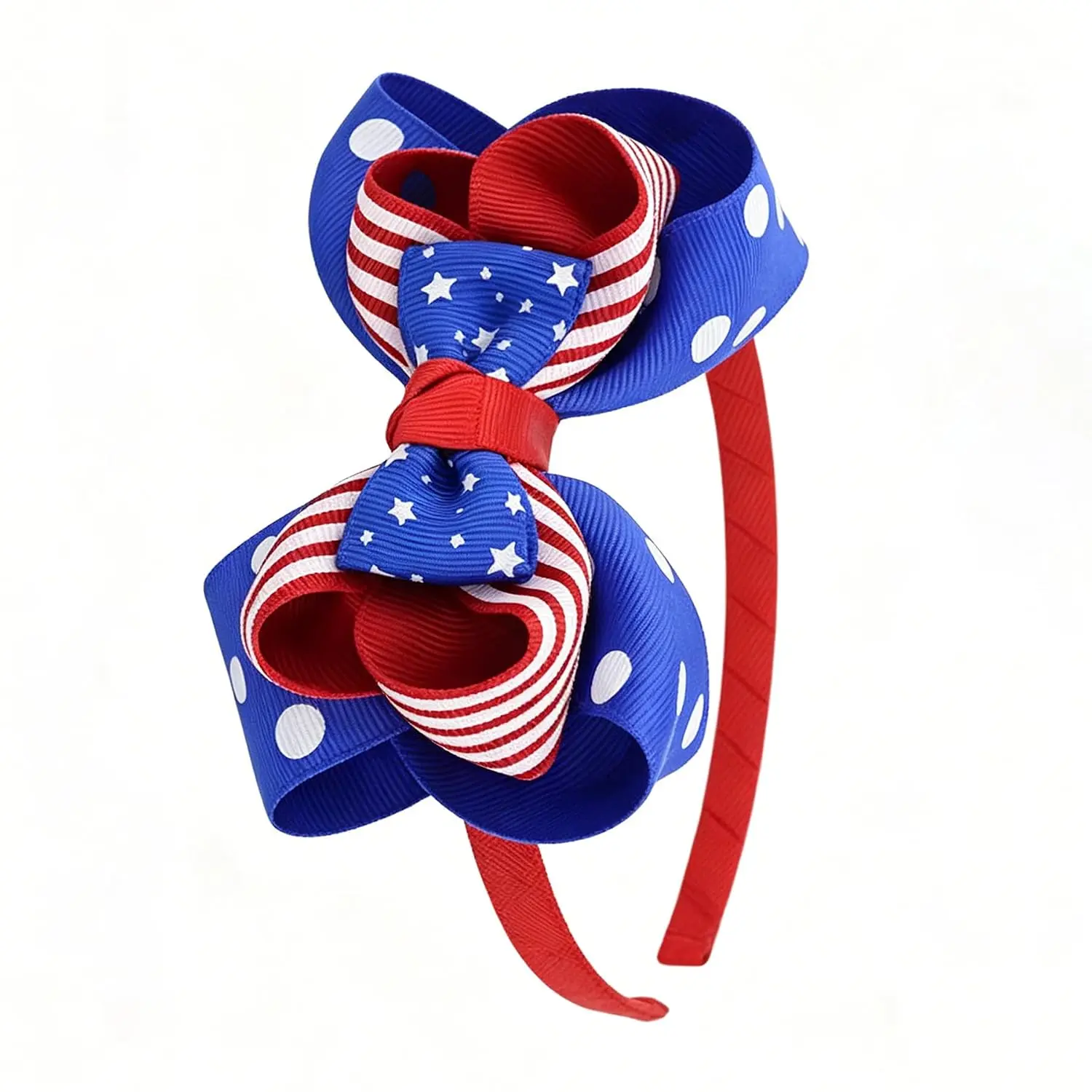 4th of July Bow Headband for Women, Red White and Blue Hair Bow Headband Stars Stripes Dot Design Patriotic Hair Band for Women Fourth of July Hair Accessories Party Favors Supplies