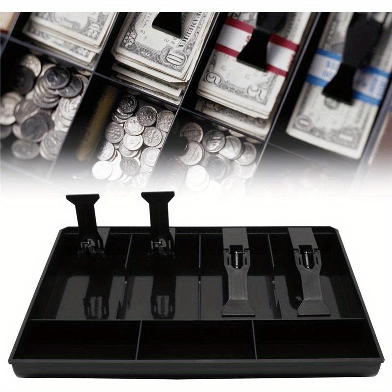 3/4/5 Compartment Black Plug-in Cash Drawer with Tray, Layered Sorting for Banknotes & Coins, Wear-resistant Large Capacity Finance Storage Cabinet for Commercial Shops