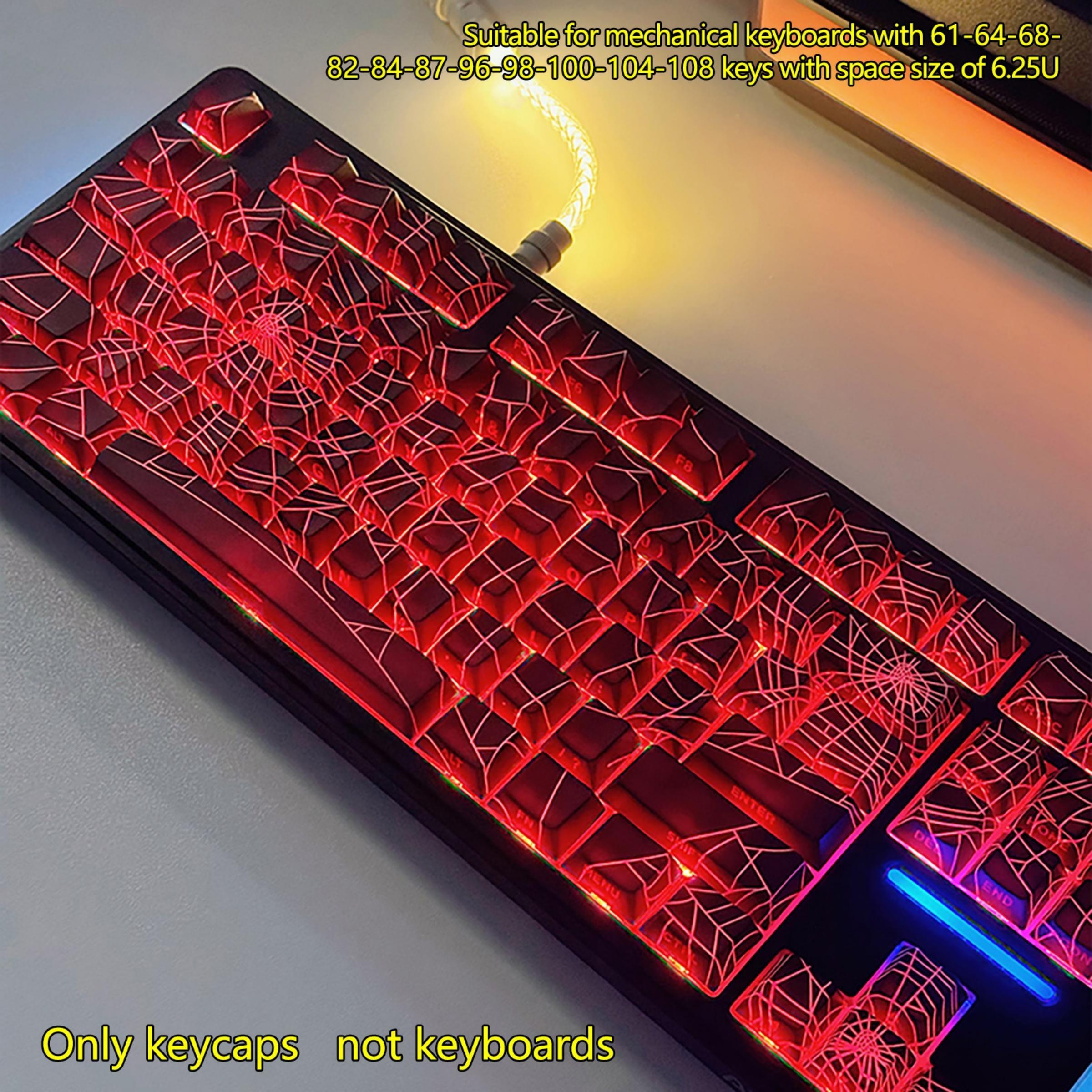 Spider Web Side Printed Keycaps, Mechanical Side Transparent Pbt Five-Sided Heat Transfer Customizable Keycaps, 130pcs Boxed