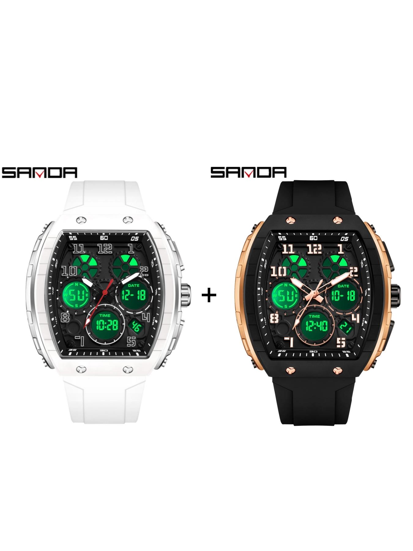 Men's Fashion Digital Analog Watch, Casual Sporty Quartz Digital Watch with Luminous Dial & Alarm Function, Waterproof Watch with Digital Display for Men with Box