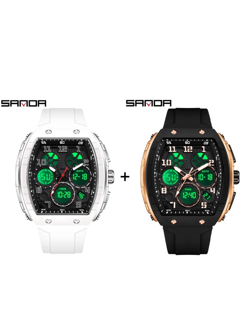 Men's Fashion Digital Analog Watch, Casual Sporty Quartz Digital Watch with Luminous Dial & Alarm Function, Waterproof Watch with Digital Display for Men with Box