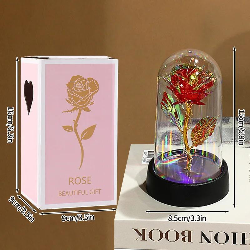 Eternal Rose Flowers Artificial Foil Flower in Glass Glow Immortal Flower LED Roses Lamp Flores Eternas Valentine's Day Gift Light Up Rose