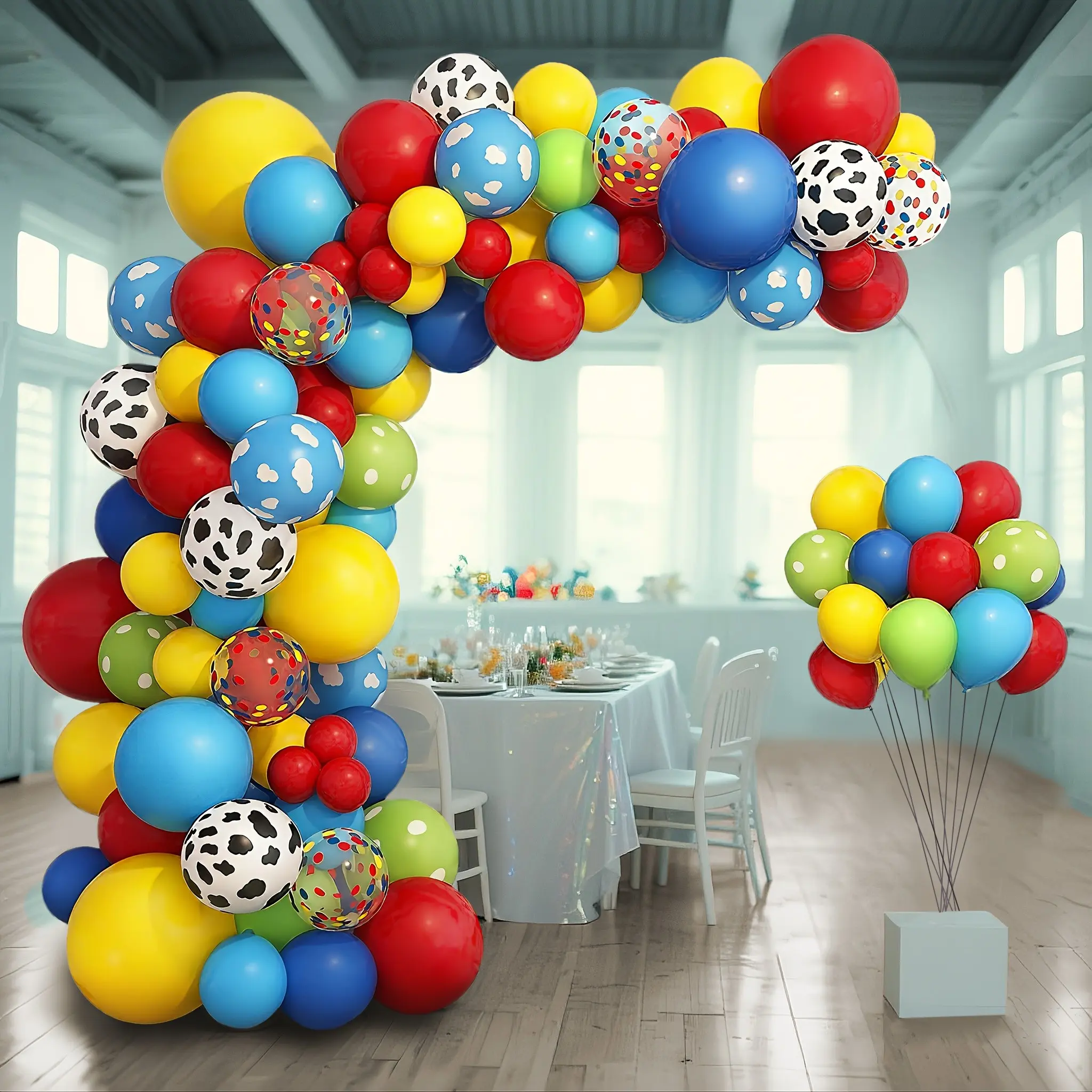 133-piece set, cartoon red, yellow and blue polka dot balloon chain set, 10-inch birthday party background decoration items, festival celebration decoration, birthday balloon decoration, balloon party decoration, balloon wreath