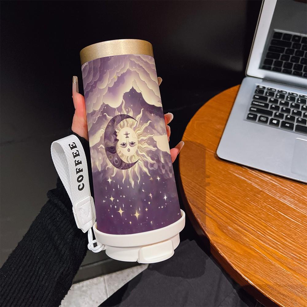 Abstract Moon Sun Texture Coffee Cup, Portable Dual Drink Insulated Tumbler, Keeps Warm/cold, Stylish, Office, Travel, Outdoor Essential