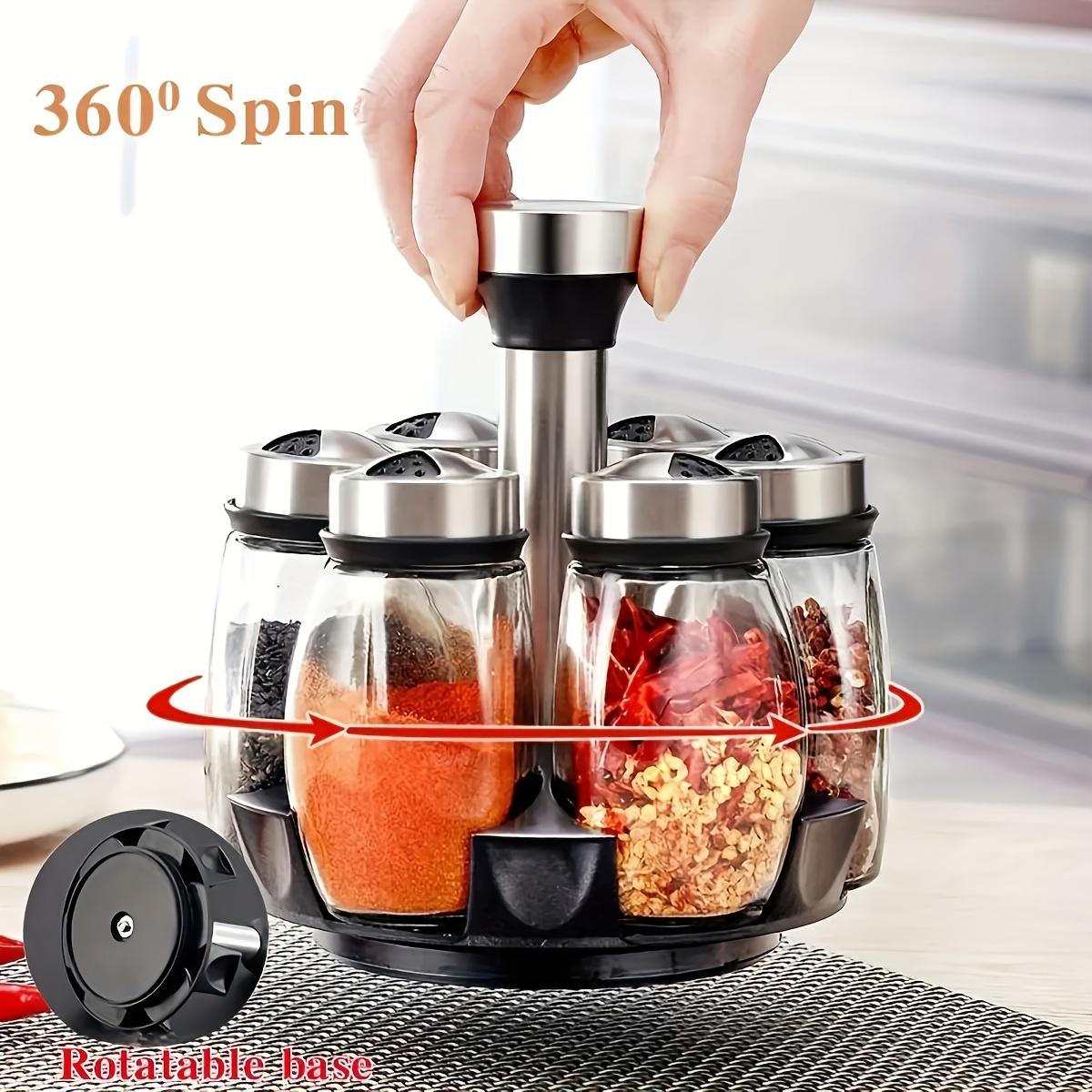 1 set of 6-piece household kitchen storage rotating combination seasoning jar set glass seasoning bottle sorting monosodium glutamate six in one seasoning jar Spice Containers