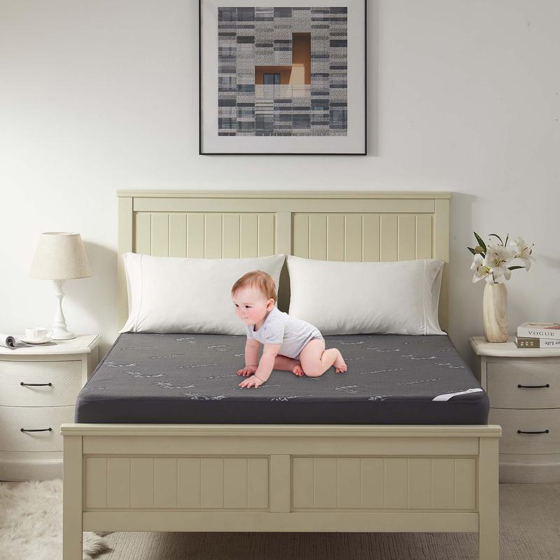 【BEDLORE】Bamboo Leaf Pattern Waterproof Fitted Sheet, Soft & Breathable Non-Slip Bed Sheet with Deep Pockets, Ideal for Bedroom & Home Use