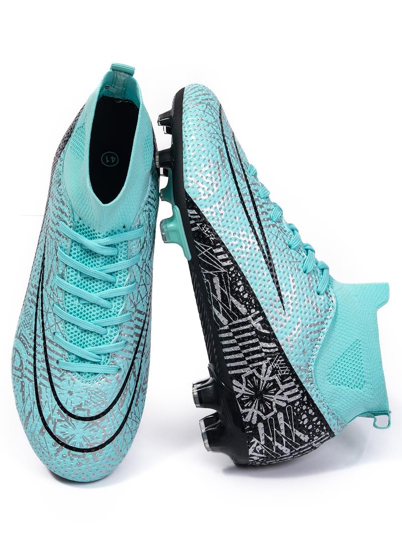 Men's All Over Print Sports Football Shoes, Lace Up Soccer Shoes, Football Cleats, Outdoor Sports Shoes for Men, Professional Training Shoes, Football Field Boots
