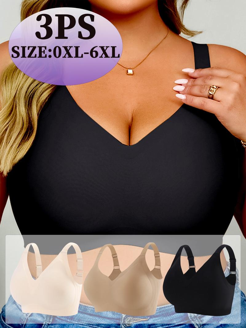 Plus Size 3pcs Comfortable Wireless Support Bra Set, Jelly Bra Fabric for a Seamless Fit, Medium Support with Stylish Design