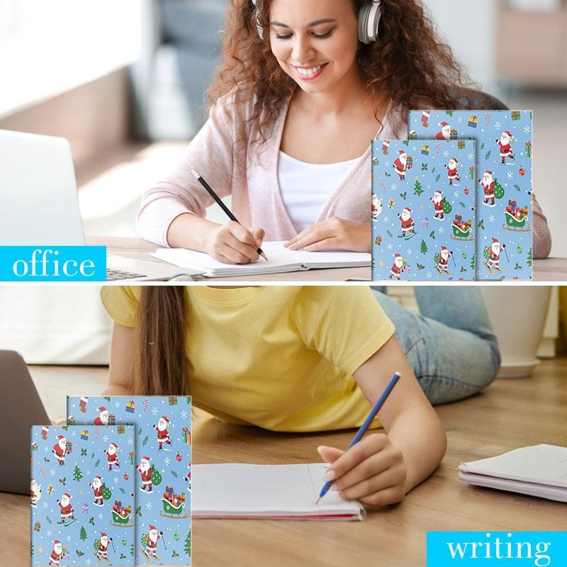 Playful Blue-Toned Christmas Pattern Notebook, Double-Sided Print with Vivid Santas, Christmas Trees, Holly, Gift Boxes, Candy Canes, Snowflakes & Stockings, Multiple Specifications Available, Ideal for Office Daily Note-Taking & Festive Casual Use