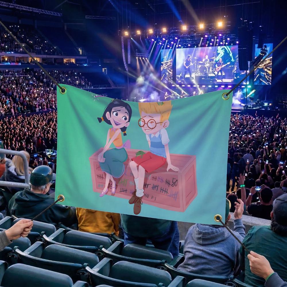 M-Meet the Robinsons CARTOON Flags Multi Size Atmosphere Flag, Cheerleading Hand Pulled Banner, Portable Outdoor Event Flag & Wall Decor for Sports, Parties, Home and Room Decoration