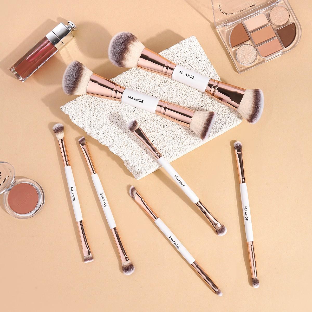 Maange 7-Piece Makeup Brush Set, Cosmetic Brushes, Foundation Brush, Blush Brush, Loose Powder Brush, Eyeshadow Brush, Concealer Brush, Ideal for Home and Travel