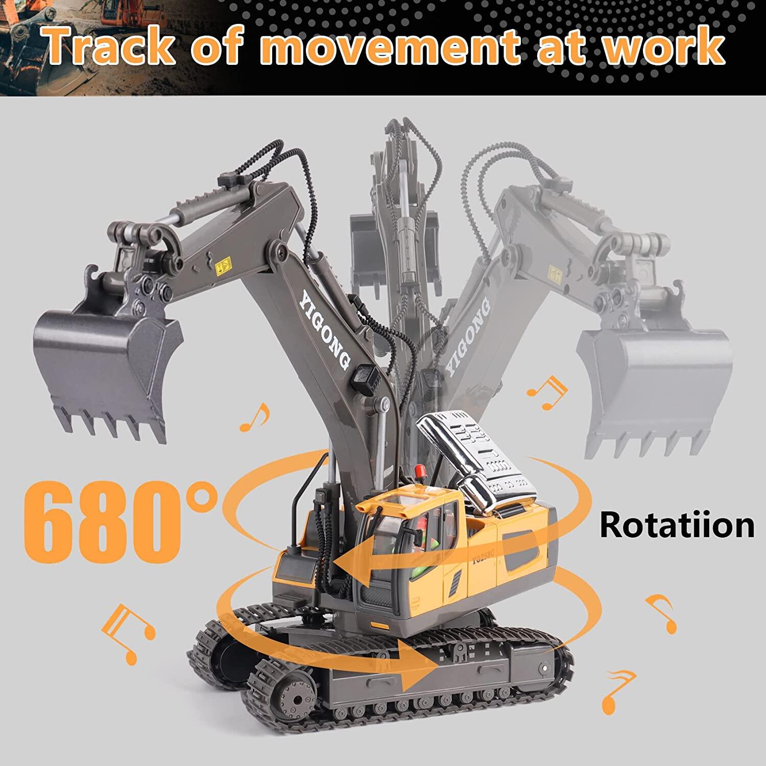 Alloy 2.4G 11/9 CH Remote Control Excavator RC Model Car Toys Dump Truck Bulldozer Engineering Vehicle With Led Lights Music,Christmas Birthday Gifts Engineering Car Children Electric Toy