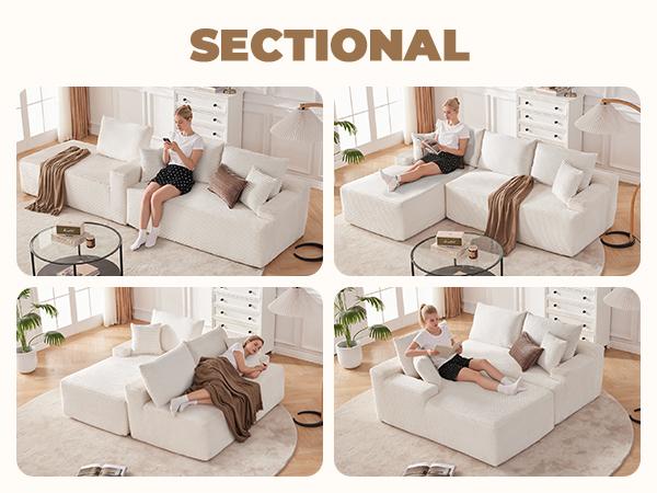 【2 packages shipping】Cloud Sectional Couch, Boneless Sofa for Living Room, Modular Sectional Sofa with Deep Seat, Fluffy Comfy Couch with L-Shaped Chaise, No Assembly Required