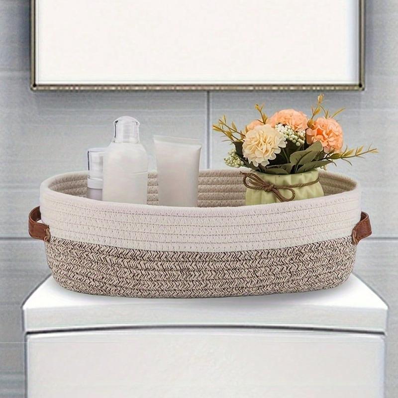 Boho Style Woven Storage Basket, Decorative Bathroom Organizer, Toiletries Basket, Multi-Purpose Household Essentials, Durable & Stylish Design