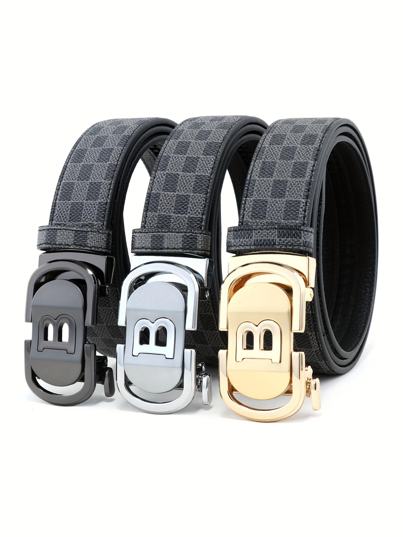New Hollow Out B Letter Alloy Automatic Buckle Belt, Business Men's Pants Waistband, Retro Plaid Fashion Casual Belt, Fashionable Plaid Belt