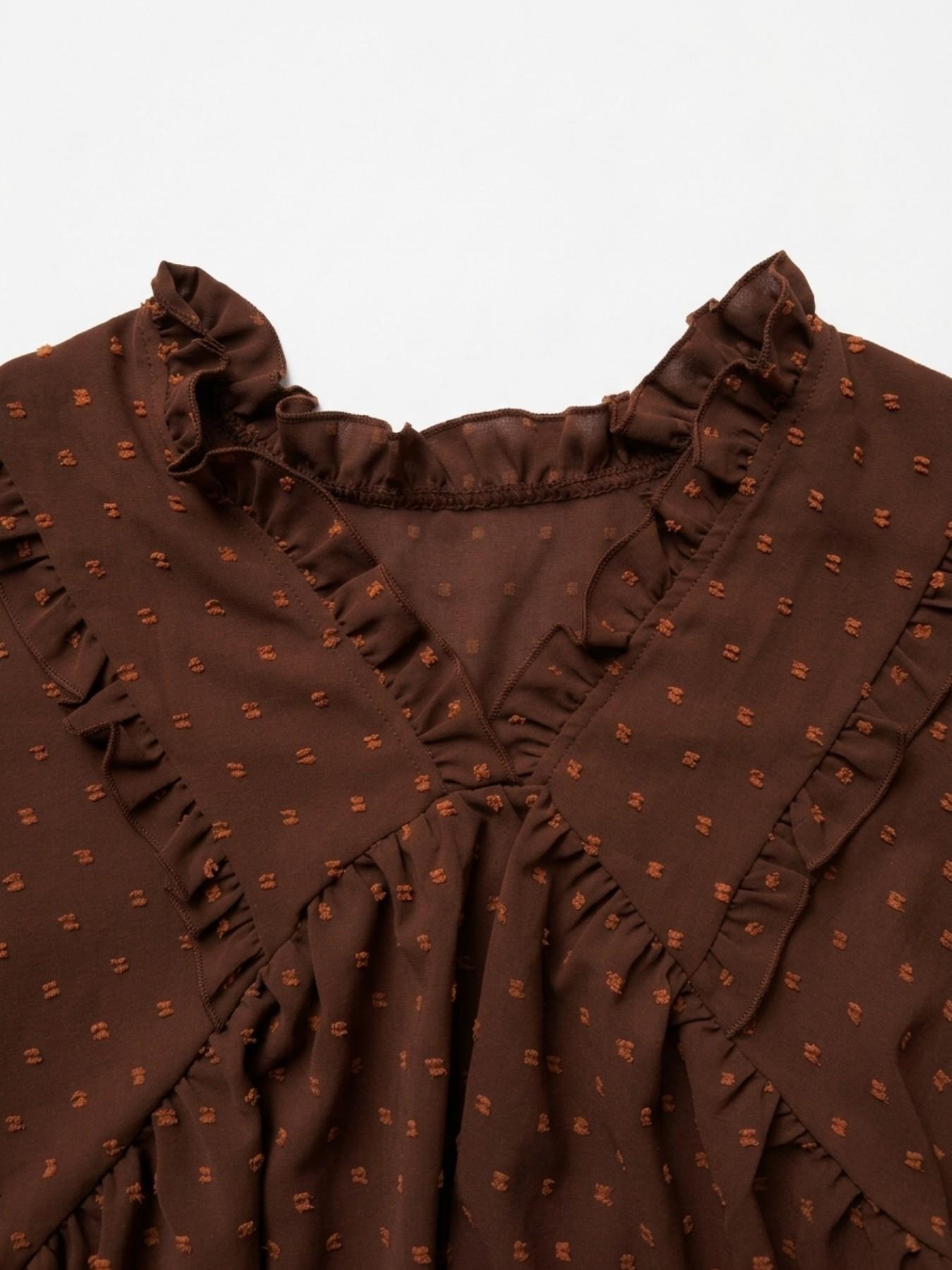 Plus Size Women's V Neck Ruffle Babydoll Shirt, Loose Fit Summer Blouse, Fashionable Comfortable Design, Ideal for Daily Wear, Perfect for Casual Occasions