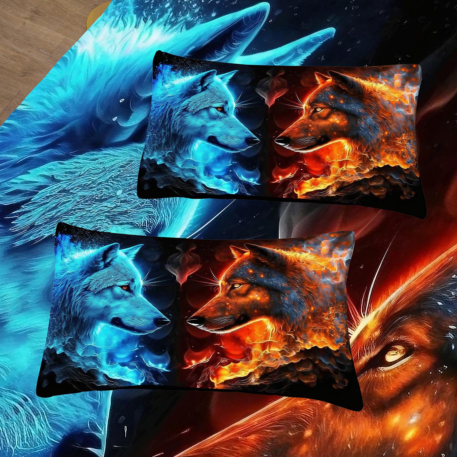 Wolf Pattern Bedding Set, 2/3 Counts/set Including 1 Thin Quilt & 1/2 Pillowcase, Bedding Supplies for Home Bedroom Hotel