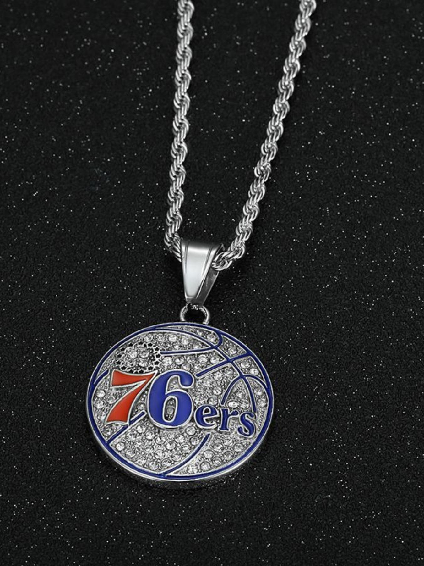 Titanium Steel Philadelphia 76ers Team Rhinestone Pendant Necklace, Vacuum Plated Hip Hop Style, Unique Personalized Jewelry