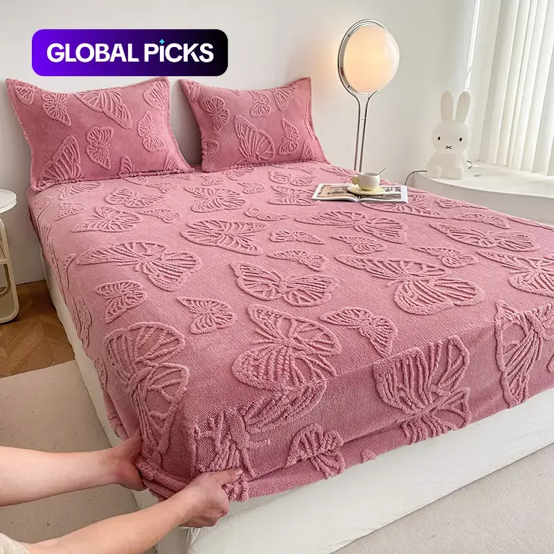 Butterfly Pattern Bedding Set (3 Counts/set), 1 Count Fitted Sheet & 2 Counts Pillowcases without Filler, Soft Warm for Bedroom & Guest Room, Decorative Bedsheet Set, Bed Stuff, Bed Linens #GLOBAL PICKS