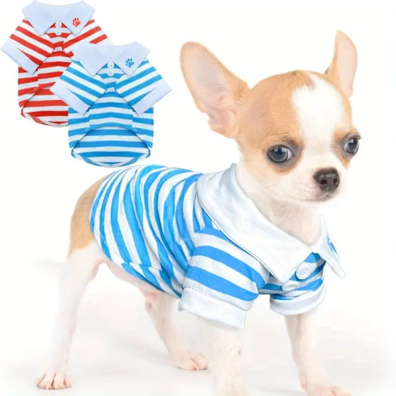 2pcs Pet Clothing Set/Striped T-Shirt for Dogs/Summer Shirt for Pets/Puppy Boy Collared Sweatshirt in Red