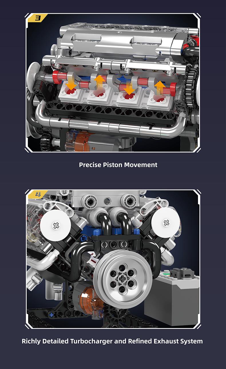 Mould King 10088 V8 Engine Motor Model Building Block Kit 535 Pcs Build Your Own Hobby Mini Engine That Works DIY STEM for Kids Teens Adults Durable