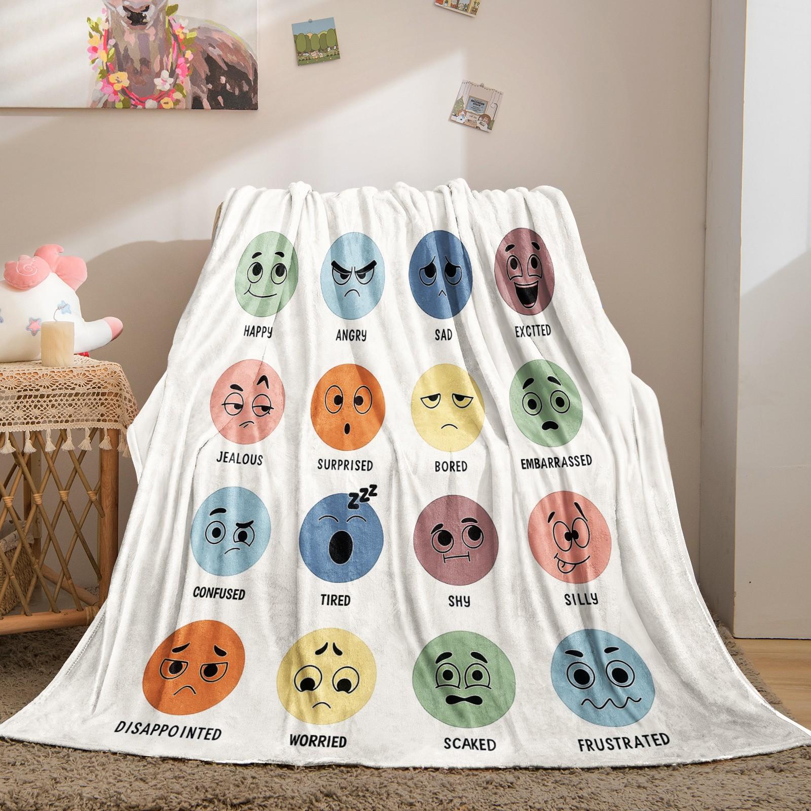 It Is Okay to Feel Emotion Chart Throw Blanket, Soft Fluffy Mental Health Awareness Blanket, Cozy Lightweight Fleece Blanket for Couch Bed Office, All Seasons, Ideal Gift for Teens Adults Anxiety Relief & Self Care