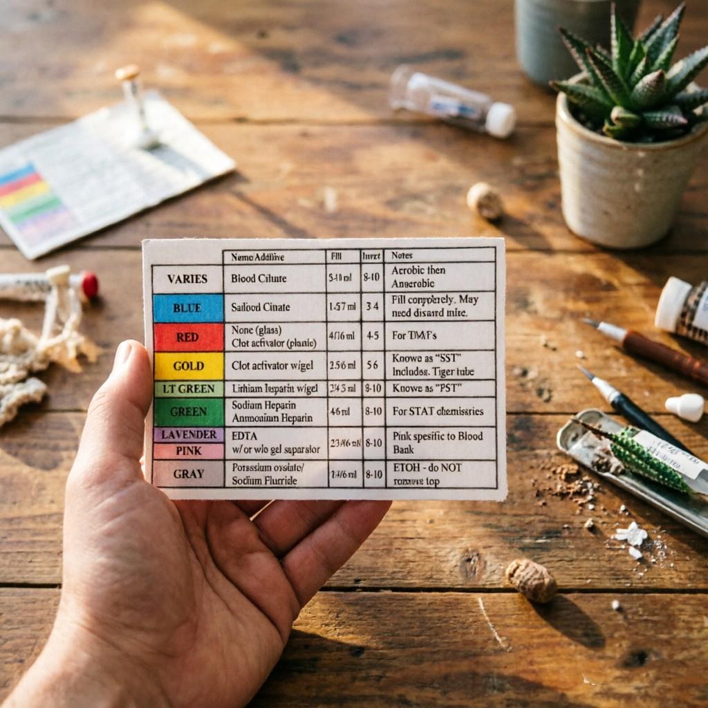 10 Sheets Venous Blood Tube Color Code Quick Reference Cards, Sampling Order & Additive Guide, Medical Care Learning Tool, Nurse/med Student/lab Tech