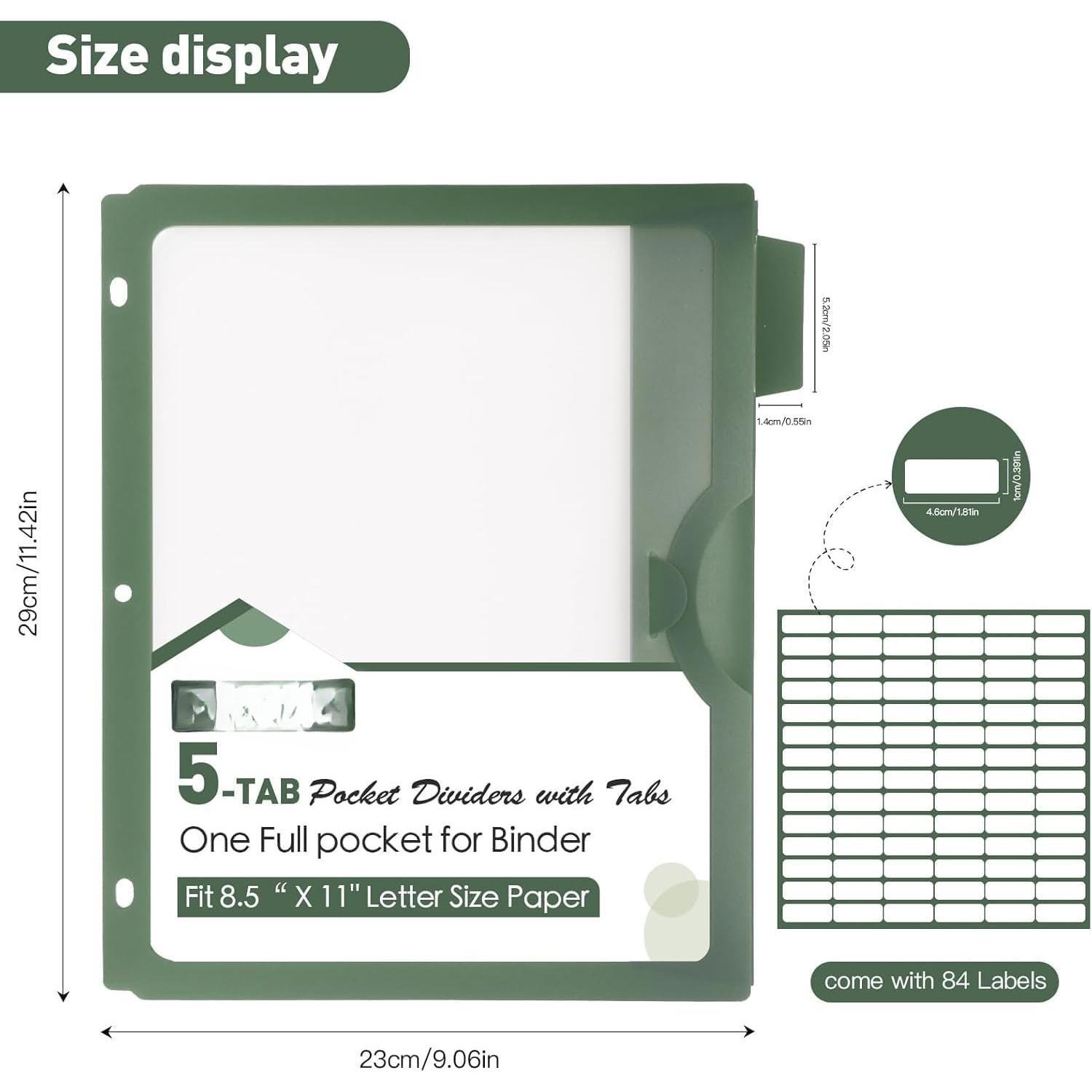 Binder Divider with Tabs  Full Pocke Dividers 5 Tab for 3 Ring Binder, Clear View Binder Dividers for Letter Size 8.5 x 11' Index Dividers for Office, , School Morandi (5TAB-2 Set Dividers)