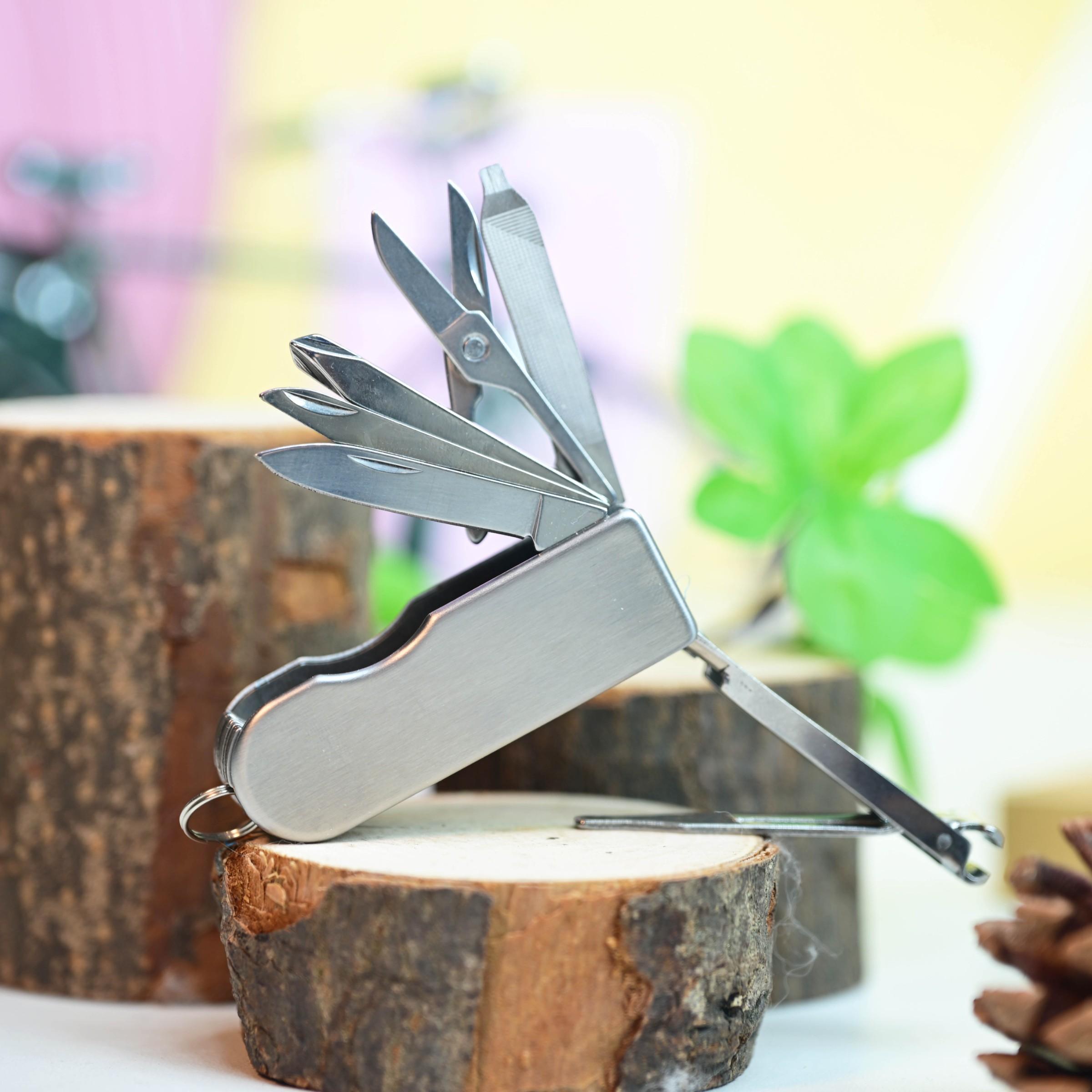 Mini Multifunctional Tool Set with Keychain, Portable Stainless Steel Folding Nail Clippers, Screwdriver, Scissors for Outdoor Camping and Daily Use