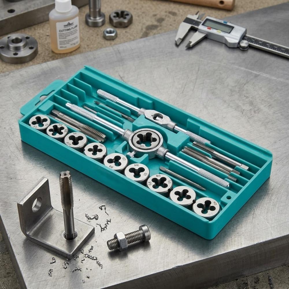 Heavy Duty Manual Tapping Tool Kit, Pipe Threader Kit, Thread Repair Set with Tap Wrench, for Metal & Wood, Industrial Thread Restoration, Automotive & Home Repair Thread Correction Kit, Universal for Pipes and Plates