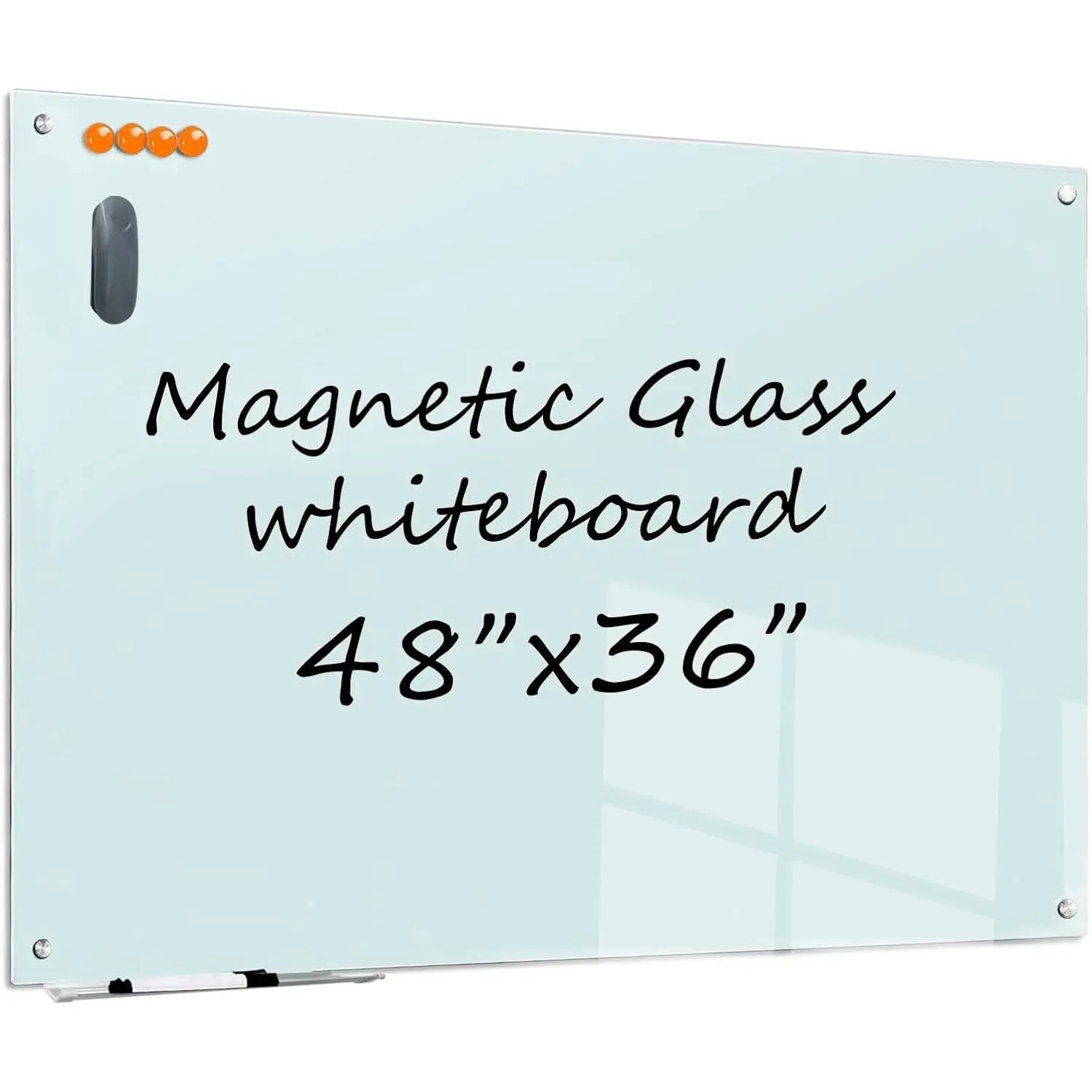 Glass Dry Erase White Board - 48 x 36 Inches  Glass Whiteboard for Wall Mounted, 4' x 3' Frameless Boards for Classroom , Office Supplies
