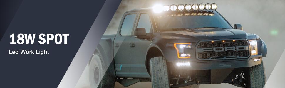 Nilight NI-28E-18W LED Work Light 2PCS 18W Spot LED Light Bar Driving Lights Off Road LED Lights Flush Mount for Jeep Truck Vehicle
