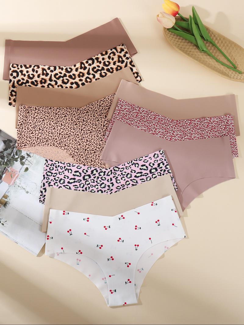 Women's Plain / All Over Print Panty, Breathable Cute Comfortable Seamless Pastel Knicker for Daily Wear, Women's Underwear for All Seasons, Seamless Panties Set