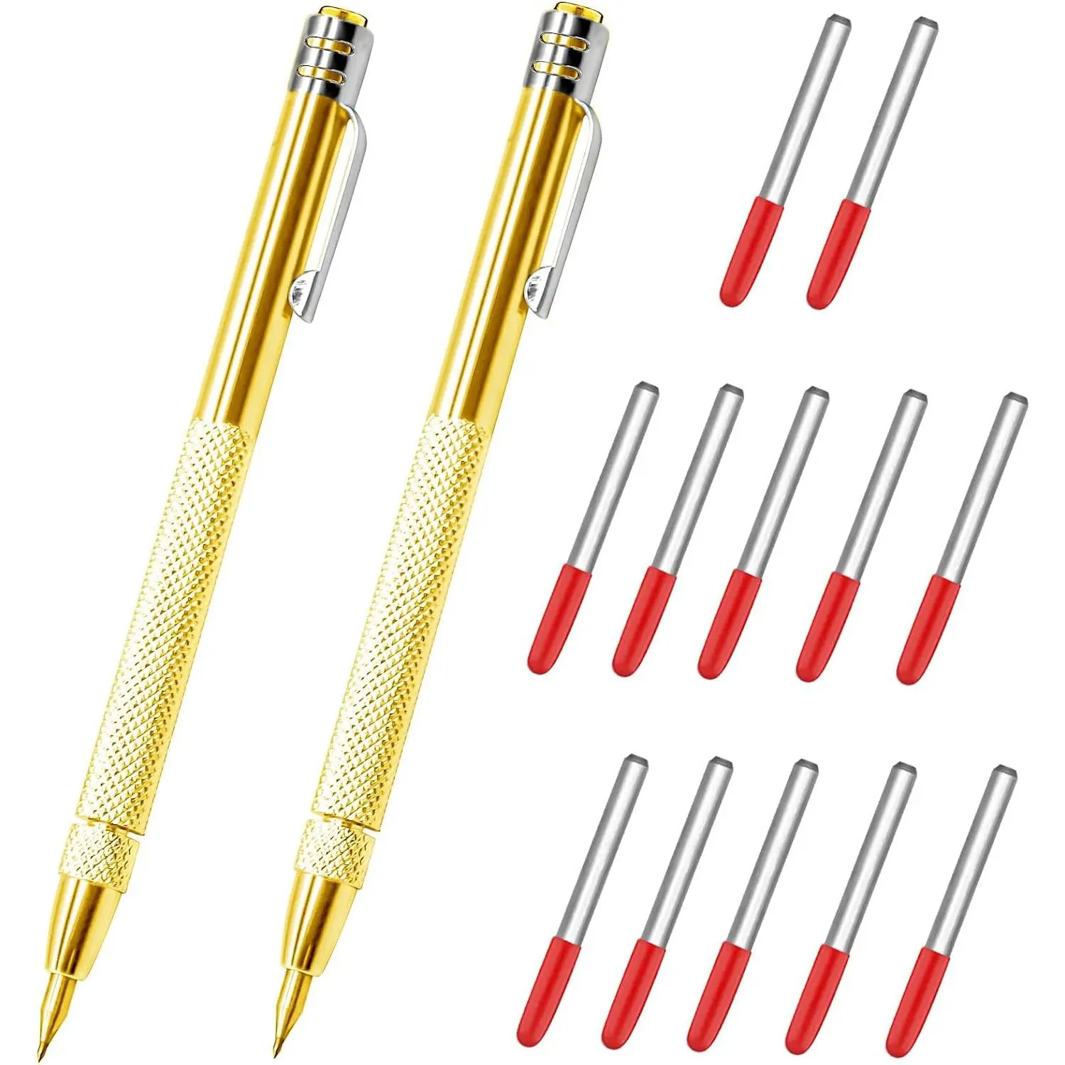 2 count Tungsten Carbide Tip Scriber With 12  Marking Tip, Aluminium  Carbide Scribe Tool Etching Pen With Clip, Metal Engraving Pen for Glass / Ceramics / Hardened Steel / Metal Sheet