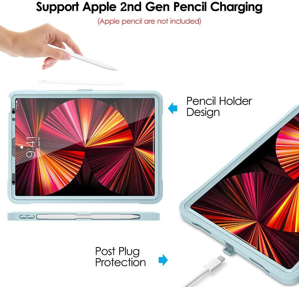 Heavy Duty Shockproof Case for iPad Pro 11", iPad Air 4 5 (2021), Full Body Protective Cover with Built-in Screen Protector, Pencil Holder & Kickstand, Rugged Drop Proof Case for iPad Tablet