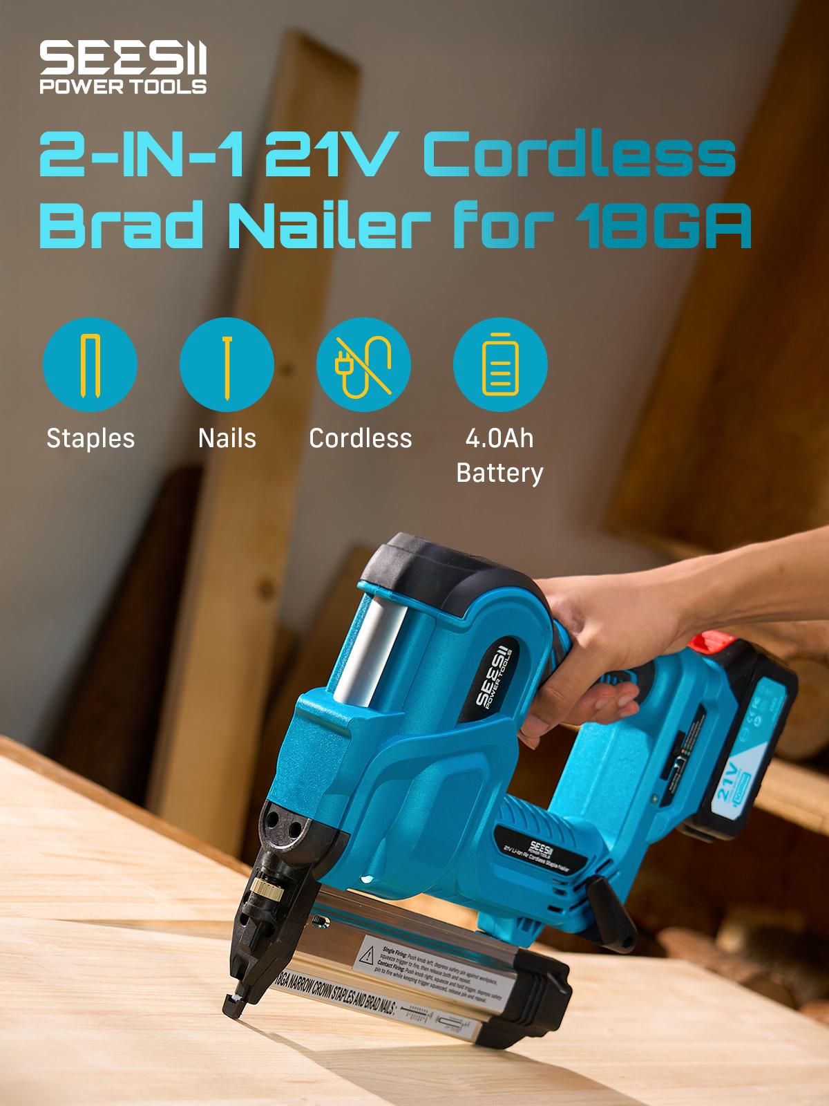 SEESII Cordless 2-in-1 Brad Nailer/Staple Gun (18GA) – 21V Electric Pneumatic Nail Gun w/ 2x4.0Ah Battery & Charger, 1000Pcs Nails, Adjustable Depth | Single/Contact Firing for Upholstery, Woodworking, DIY, dealsforyoudays,HKF50 SEESII Cordless 2-in-1 Brad Nailer/Staple Gun (18GA) – 21V Electric Pneumatic Nail Gun w/ 2x4.0Ah Battery & Charger, 1000Pcs Nails, Adjustable Depth | Single/Contact Firing for Upholstery, Woodworking, DIY, dealsforyoudays,HKF50