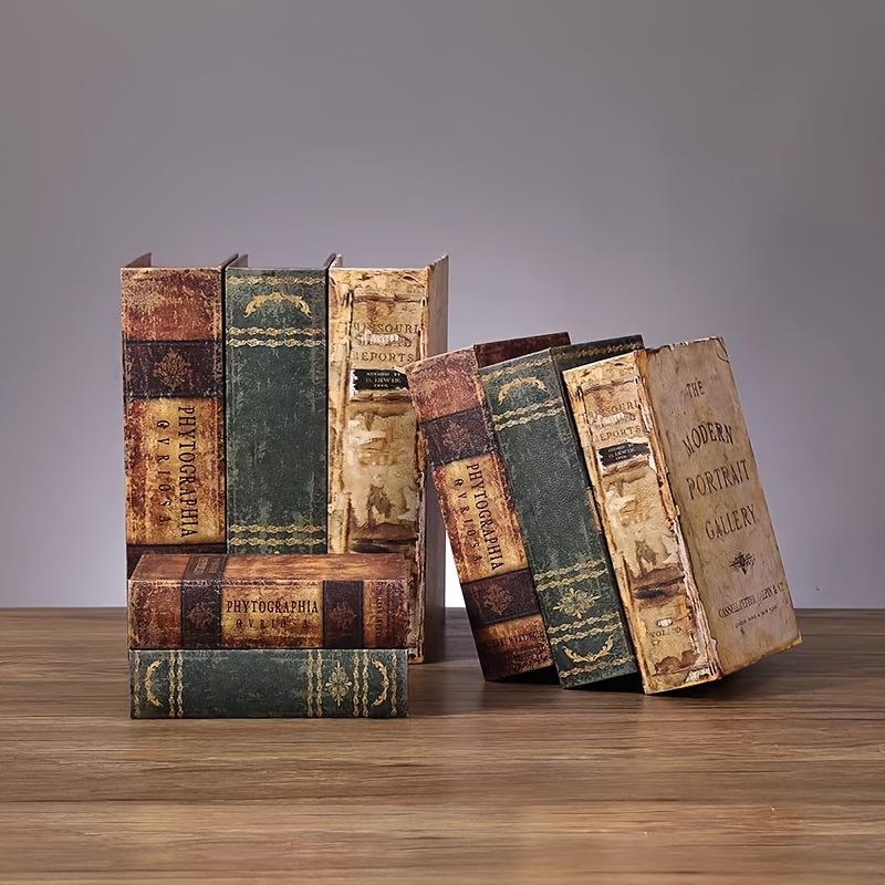 Vintage Wooden and Leather Handmade Replica Books Set, Retro Decorative Items, Storage Box, Hotel Office Desk Decoration, Christmas Gift