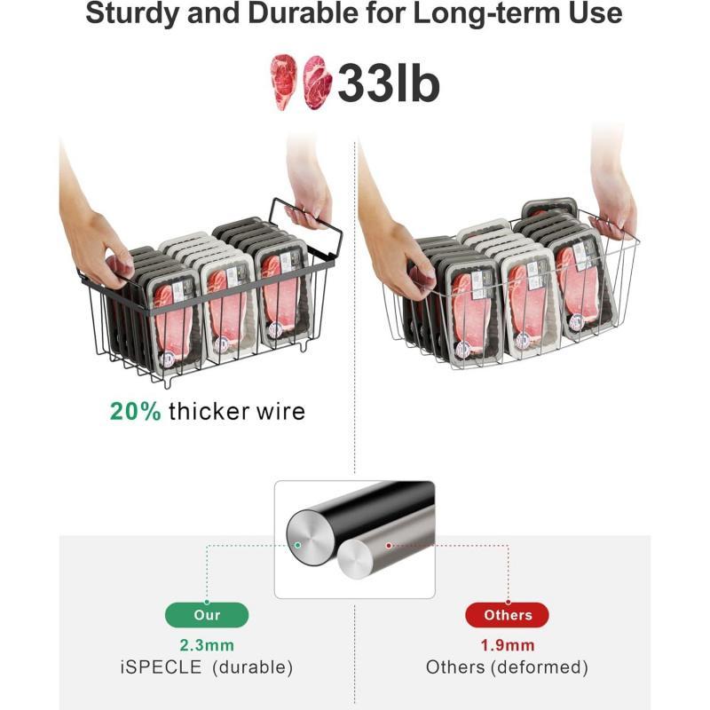 Chest Freezer Basket - 8 Pack Small Stackable Freezer Bins for Most 7 Cu.FT Deep Freezer Sort Frozen Food, Deep Freezer Organizer Bins with Handles Easy to Get Food from Bottom, Black