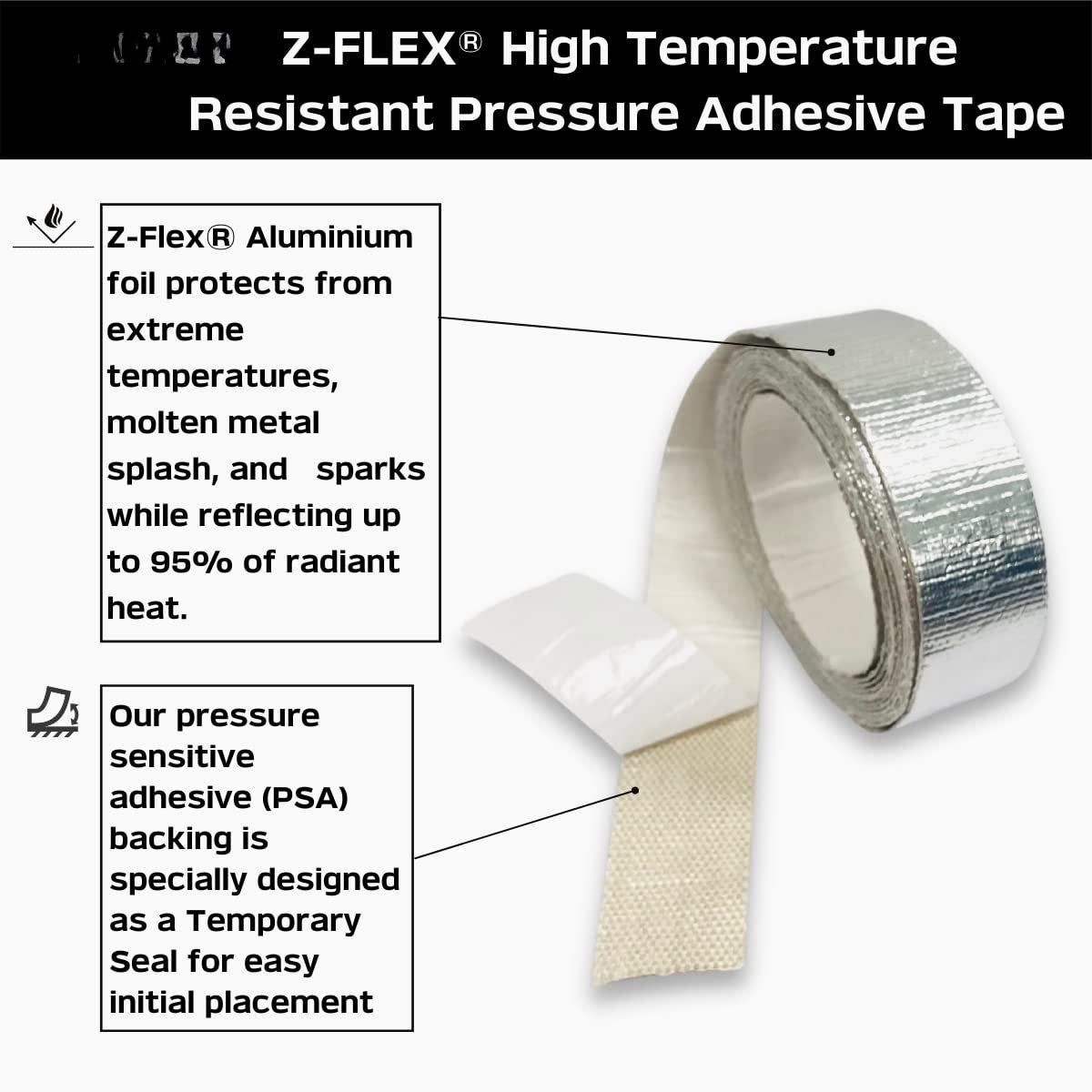 High Heat Resistant Tape - Temperature Foil Z-Flex Tape - Adhesive Ducting, Insulation, Reflective Heat Barrier Tape Roll (2" x 25') High Heat Resistant Tape - Temperature Foil Z-Flex Tape - Adhesive Ducting, Insulation, Reflective Heat Barrier Tape Roll (2" x 25')