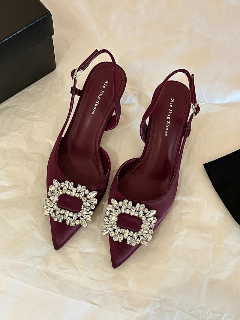 Elegant Fairy Shoes Spring New Back Buckle Pointed Toe Stiletto High Heels, French Luxury Rhinestone Commuter Wedding Pumps