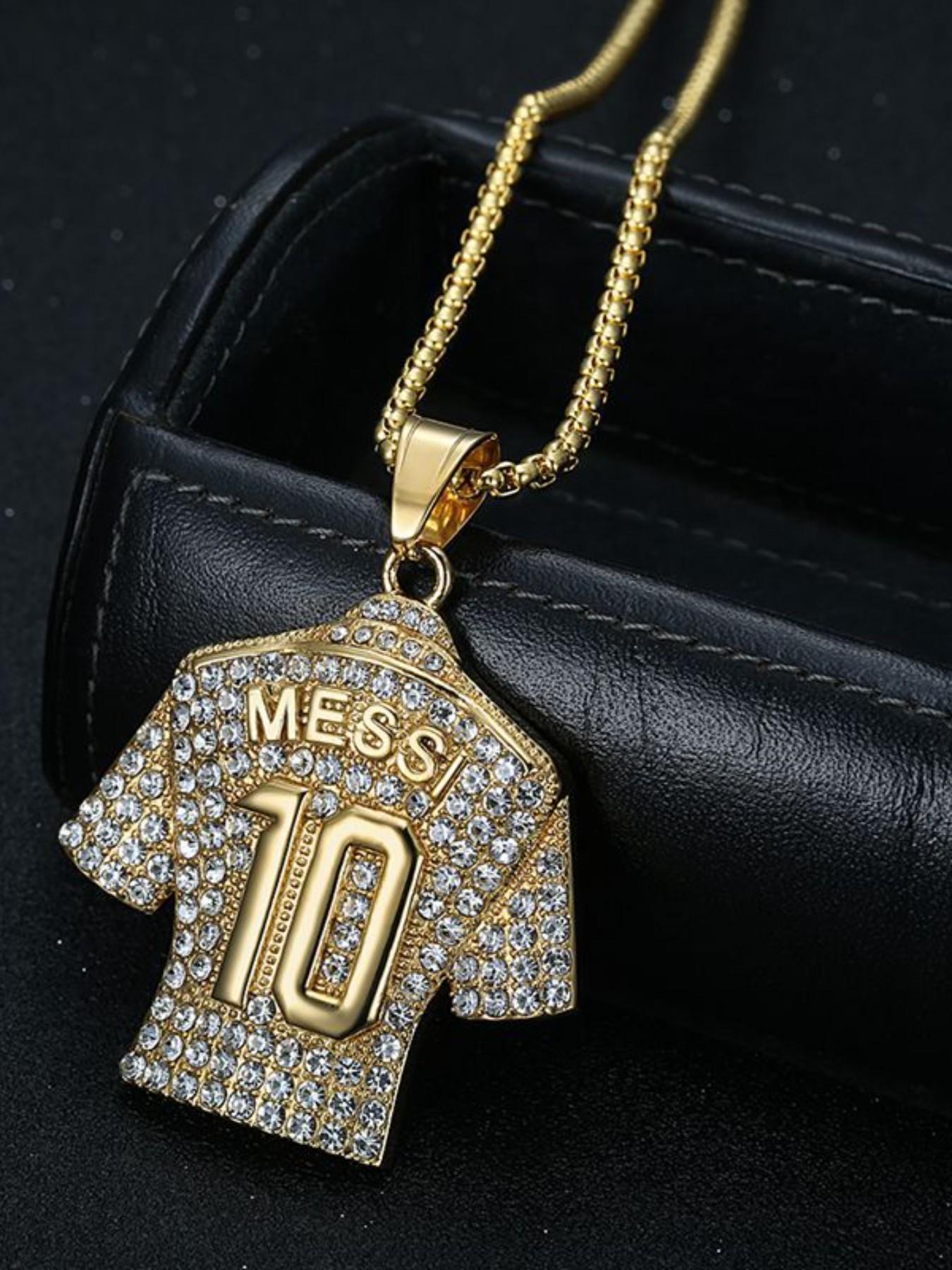 New Hip Hop Jewelry, Titanium Steel Gold Plated Diamond Football Messi 10 Jersey Pendant Necklace, Trendy Fashion Accessory