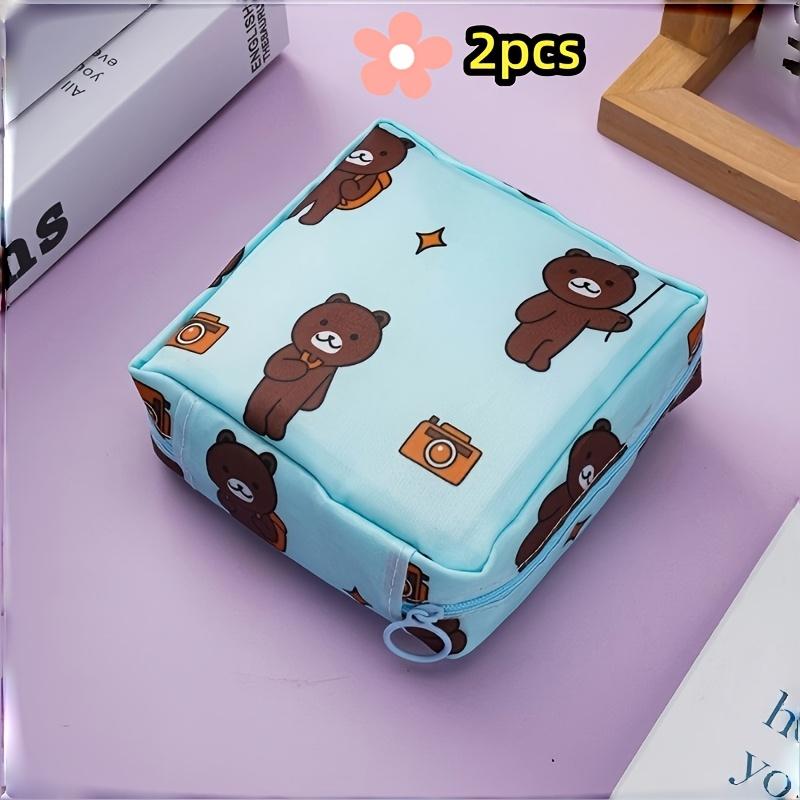 Modern Polyester Sanitary Napkin Storage Bag Set, 2 Pieces, Cartoon Design, Large Capacity, Portable, Home Organizer Basket Box Container